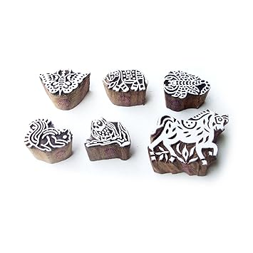 Royal Kraft Pferd und Elefant Indisch Motif Holz Blöcke für Drucken (Set von 6)