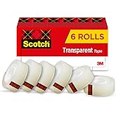Scotch Transparent Tape, Clear Tape Engineered for Office and Home Use, 1 Inch Core, 3/4 in x 1000 in, 6 Boxes