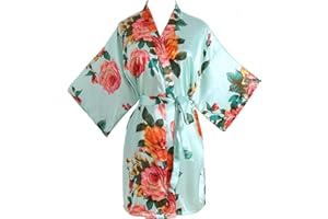 Peony Floral Silk Kimono Robe Bridal Bridesmaid Robes Dressing Gown for Women