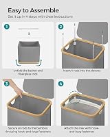 SONGMICS Slim Laundry Basket with Lid 90L Dove Grey 42x32x70.5 cm view 8