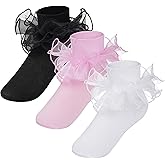 choyaxo 3 Pairs Girls Ruffle Socks Frilly Socks Big Ruffle for Toddler Girls