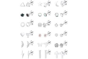 18 Pairs Stainless Steel Stud Earrings Set for Women Men Star Moon flower Heart Leaf Opal 20G Cartilage Earrings Hypoallergen pavnud