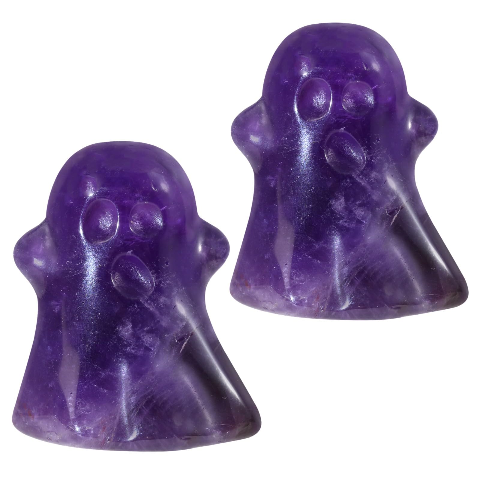 mookaitedecor Set of 2 Mini Amethyst Crystal Ghost Statue for Halloween Decorations & Micro Landscape Ornament, Hand Carved Healing Crystal Figurine Sculpture Cute Gothic Gifts & Witch Gift