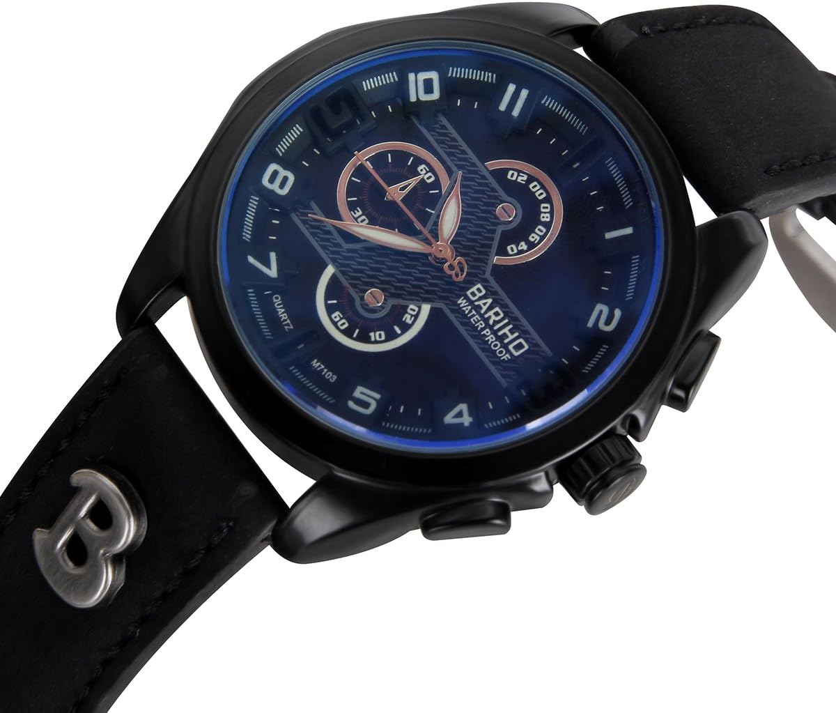 Mens Wrist Watch Fashion Waterproof Sapphire Surface Large Face Analog Date Quartz Casual Business Sports Watches with Leather Band