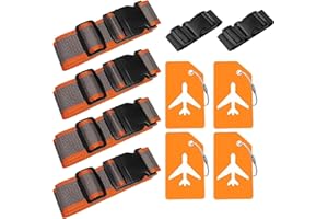 10 Pack Luggage Straps Luggage Tags, Adjustable Suitcase Luggage Belts, Silicone Suitcase Tag with Name ID Cards,Strap to Kee