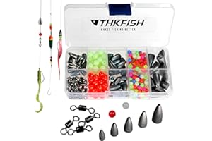 THKFISH Texas and Carolina Fishing Rig Bass Fishing Bullet-Weights for Fishing Sinkers Hooks Rolling Barrel Fishing Swivels Beads Rings Fishing Tackle Kit 35pcs/339pcs/389pcs