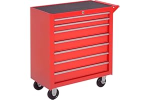 HOMCOM Rolling Tool Chest, 7-Drawer Lockable Tool Cabinet with 4 Wheels, Handle, Toolbox Storage Organizer for Garage, Worksh