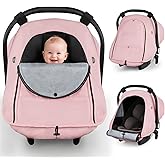 Metplus Winter Car Seat Cover Baby,Waterproof Carseat Covers Baby Boy Girl,Breathable Infant Car Seat Cover Canopy,Windproof and Warm Stroller/Carrier Covers for Winter Newborn Essentials,Pink