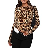 Long Sleeve Shirts for Women - Casual Y2K Printing Crop Tops Crewneck Slim Fit T-Shirt Tees