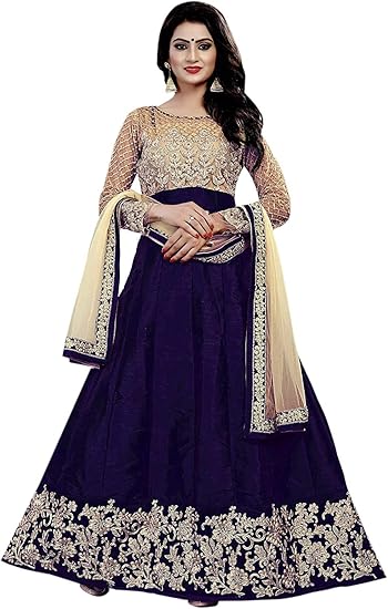 Womens Blue Color Banglory Silk Semi Stitched Salwar Suit