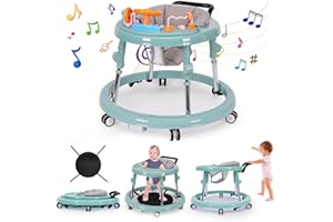 Wismind Music and Lights Baby Walker Foldable with 9 Adjustable Heights, Baby Walker with Wheels Portable, Baby Walkers and Activity Center for Boys Girls Babies 7-18 Months