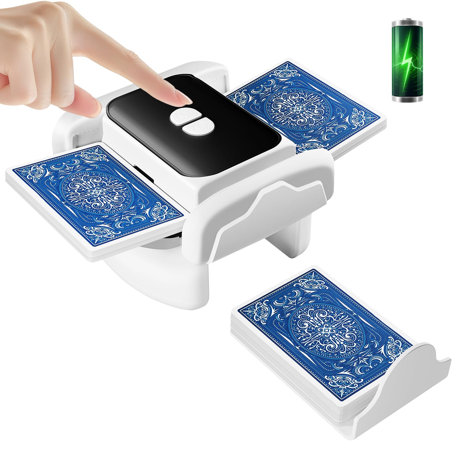 Photo 1 of XISZMOG Rechargeable Automatic Card Shuffler for 1-2 Decks, Low Noise & Portable Electric Shuffling Machine for Poker, Blackjack, UNO, Texas Hold'em, Skip-Bo, Phase 10