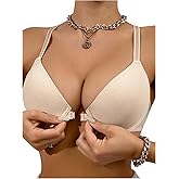 OYOANGLE Women's Front Closure Racerback Push Up Bras Underwire Padded Solid Breathable Casual Bralettes