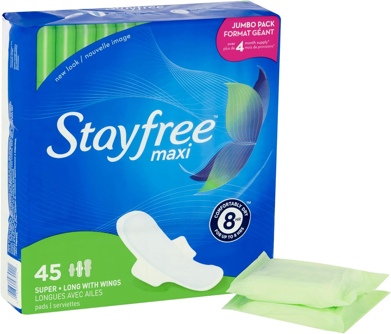 Stayfree Maxi Super Long Pads with Wings For Women, Reliable Protection and Absorbency of Feminine Periods, 45 count: Health & Personal Care