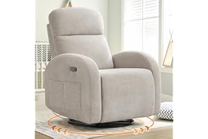 AEMEIOS Nursery Glider Recliner, Power Swivel Rocking Recliner with USB & Type-C Port, Swivel Nursering Reclining Rocker with Double Pockets for Living Room, Camel Chenille