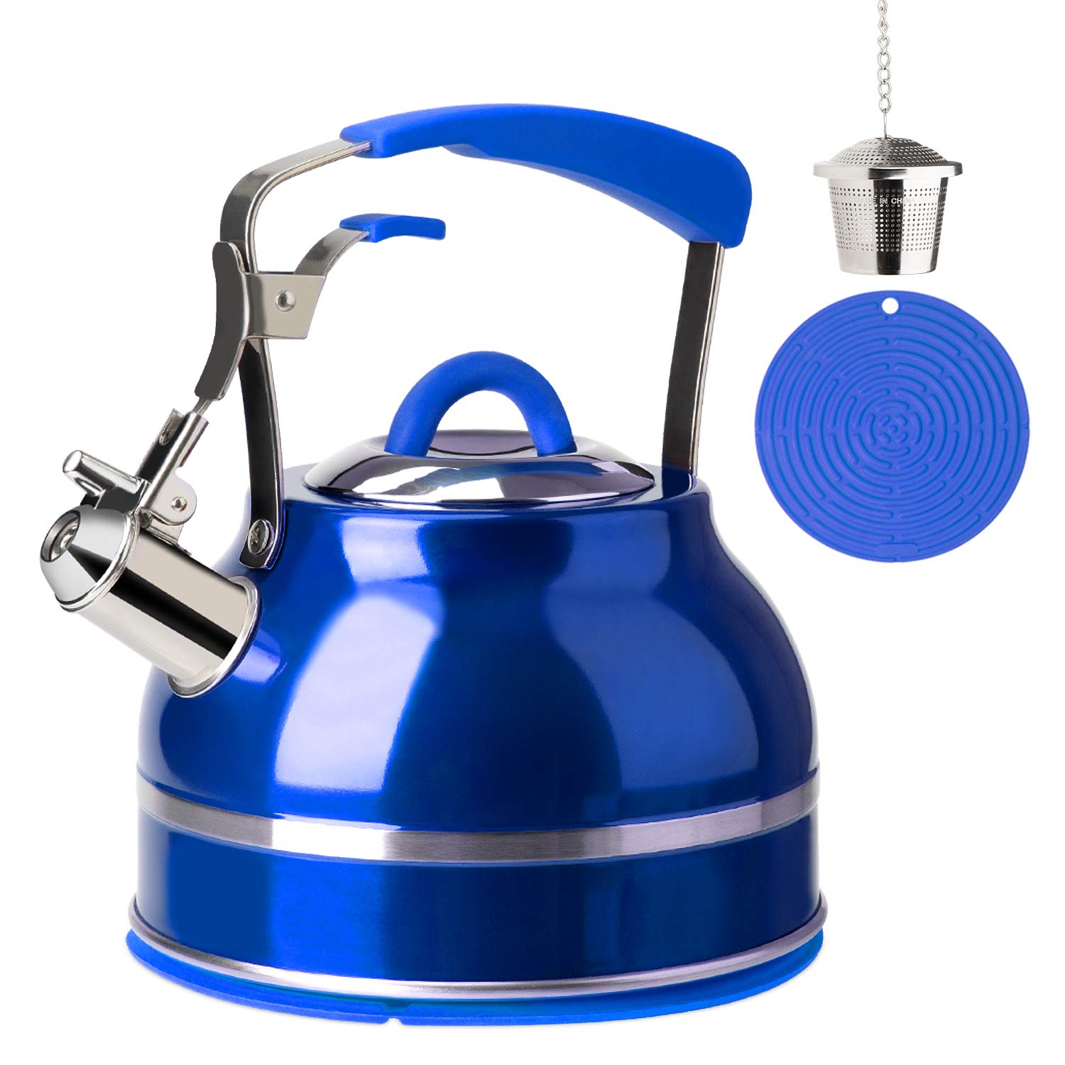 Secura Whistling Tea Kettle, 2.3 Qt Pot, Stainless Steel Hot 2.2L, Blue