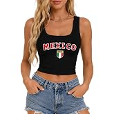 QISSYILY Women Mexico Graphic Crop Tank Tops Mexican Independence Day Shirt | Ribbed Slim Fit Sleeveless Shirts, Cropped Design, Soft Cotton Blend, Comfortable Lightweight