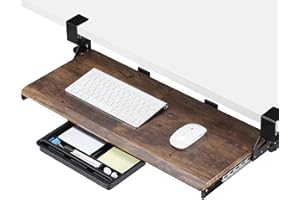 ETHU Keyboard Tray Under Desk, 26.77" X 11.81" Large Size Keyboard Tray with C Clamp-on Mount Easy to Install, Computer Keyboard Stand, Ergonomic Keyboard Tray for Home and Office (Wood)