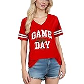 Football Shirt for Women Game Day Shirt Sunday Funday Tshirt Sport Mom Casual Football Season V Neck Short Sleeve Tops