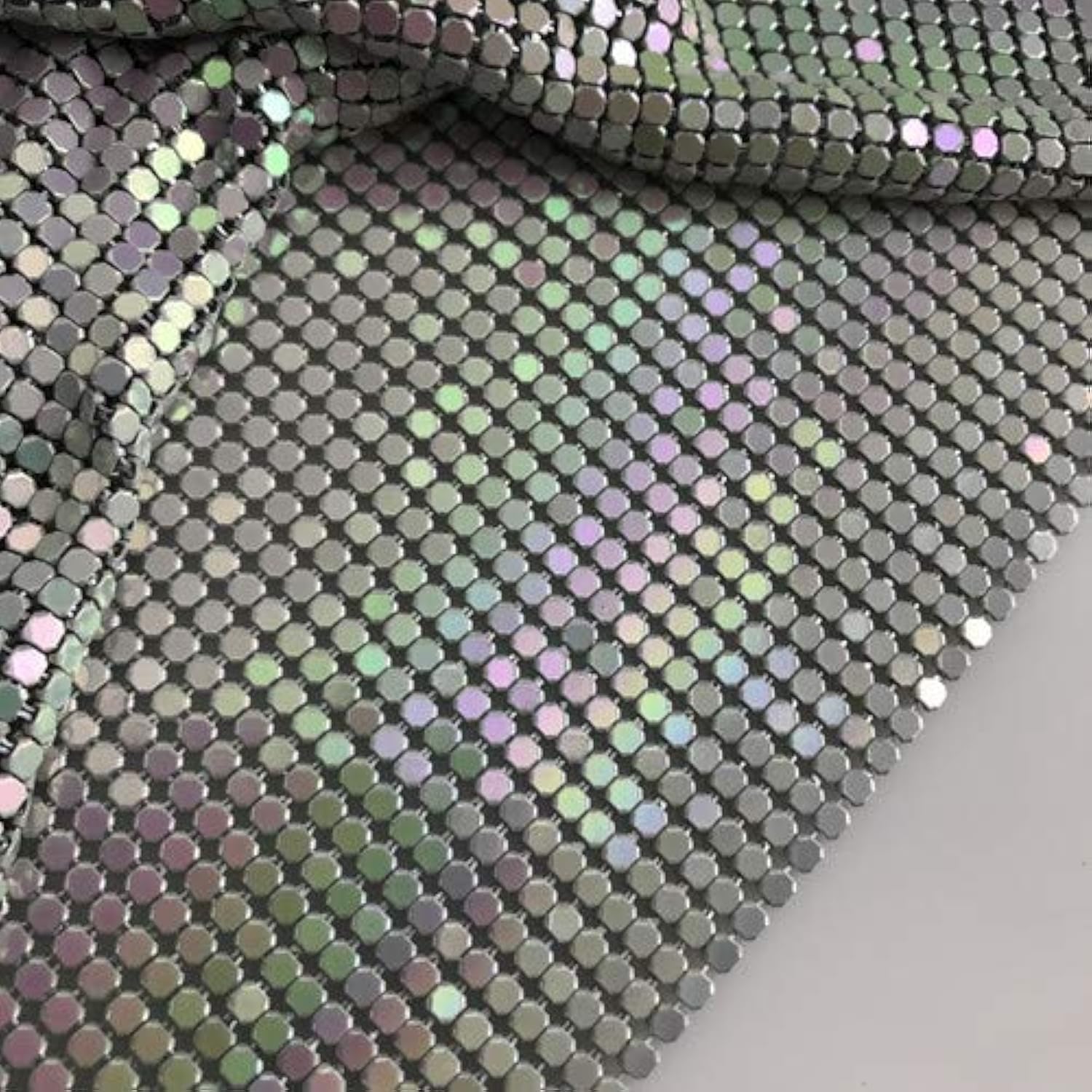 45 * 150cm Sparkly Metal Mesh Fabric Chainmail Jewelry Making Metal Mesh Fabric (Silver, 150 * 45cm)
