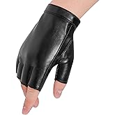 OurHonor Black Fingerless Gloves for Men Women, Halloween PU Leather Half Finger Glove Driving Performance Costume Sport