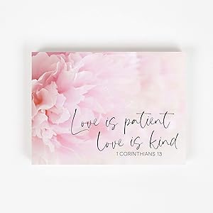 P. Graham Dunn Love is Patient and Kind Floral Pink 7.25 x 5.38 Pine Wood Word Block Plaque