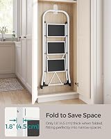 SONGMICS 3-Step Folding Ladder GSL03WT Space-Saving Steel Ladder with Safety view 3