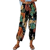 LOPUAEN Womens Casual Lantern Harem Capri Pants Loose High Waisted Yoga Lounge Trousers Pants with Pockets