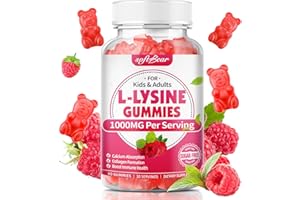 softbear L-Lysine Gummies for Adults & Kids, L Lysine 1000mg Chewable Lysine Supplement for Lips & Oral Health, Immune & Collagen Support, Vegan, Non GMO, Gluten-Free, Raspberry Flavor 60 Count