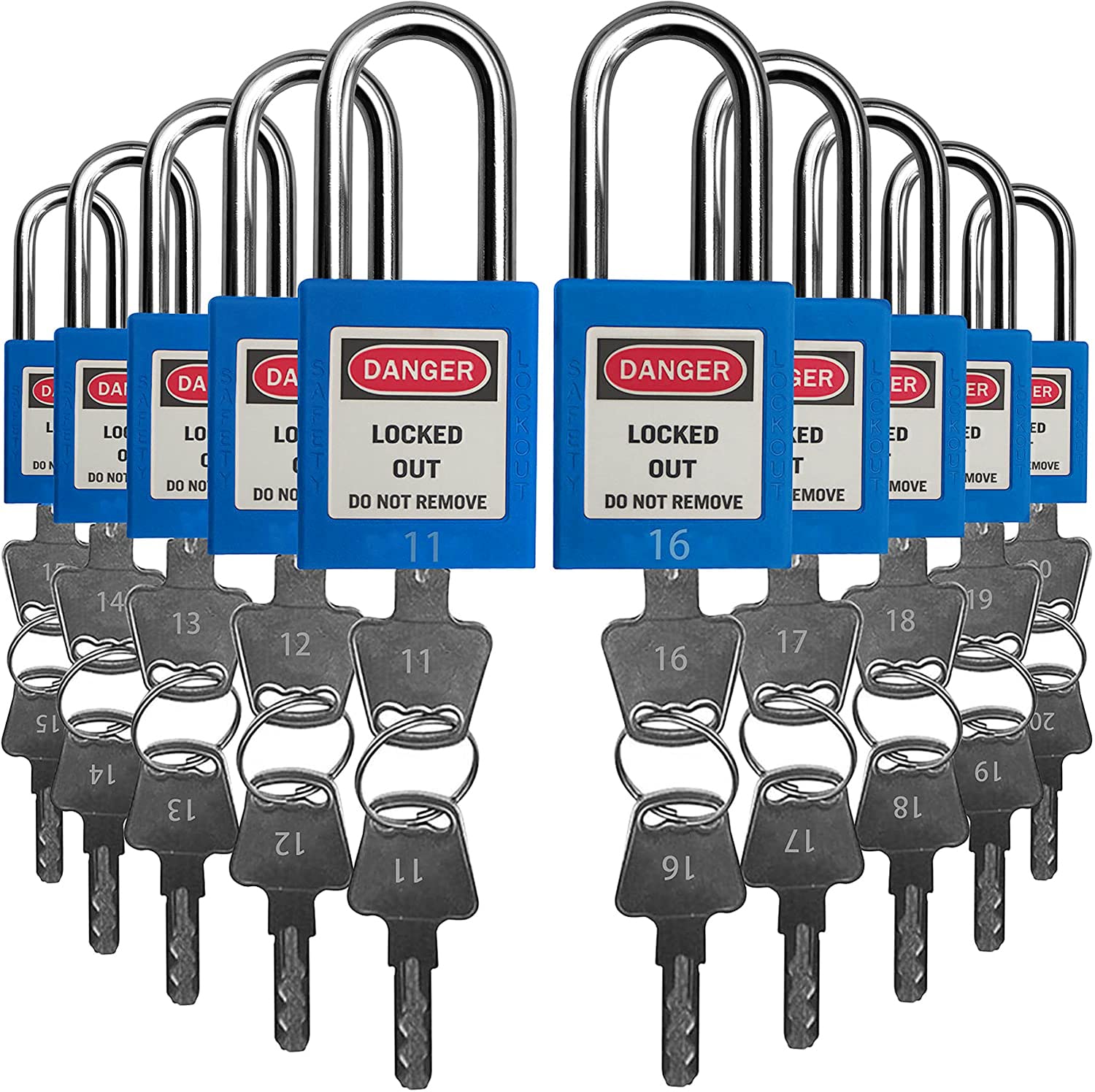 SAFBY Lockout Tagout Locks, Safety Padlock, Keyed Differently Loto Safety Padlocks for Lock Out Tag Out Kits Station (Blue 11-20)
