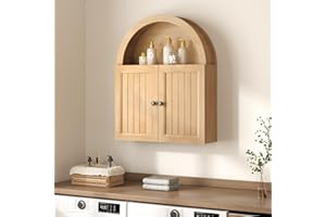 UPOSOJA Arched Bathroom Wall Cabinet, 23.6 x 30.3'' Over The Toilet Cabinet with Grille Door, Adjustable Shelf, Wall Mounted Cabinets for Bathroom Laundry Room Kitchen (Oak, 30IN)