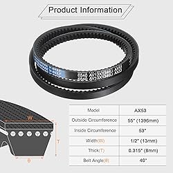 uxcell 2Pcs AX53 EPDM V-Belt, Raw Edge Cogged