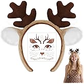 Pirekul Deer Ears Antlers Headband With Face Tattoos - Deer Costume for Women Adults, Reindeer Antler Costume Accessories, Halloween Christmas Cosplay Costumes Hair Accessories