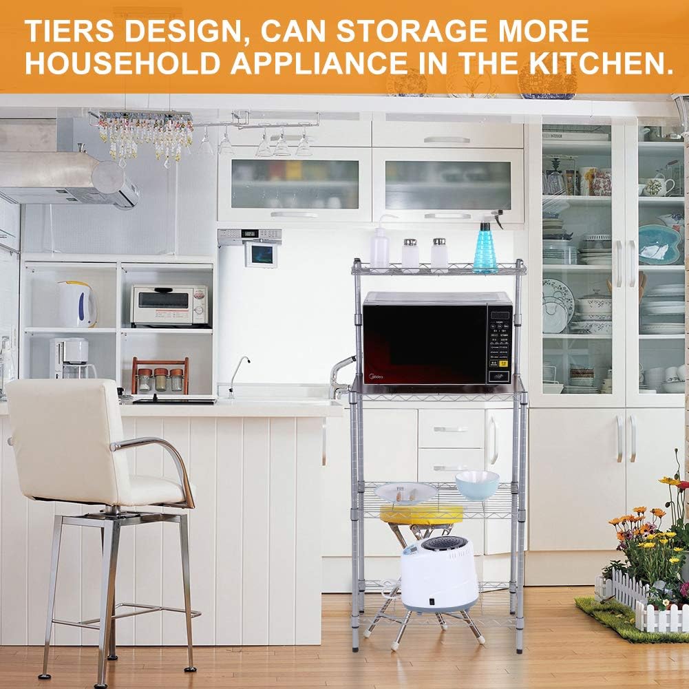 Yosooo Kitchen Baker's Rack, Multi-Layer Metal Standing Storage Rack Microwave Oven Stand with Detachable Wheels, Easy Assembly, 21.65x12.99x47.24 Inch - Standing Baker's Racks