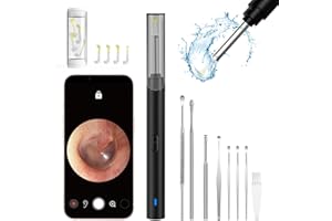 HECCEON Ear Wax Removal, Wireless 1296P HD Ear Wax Removal Tool with Camera, 6 LED Lights, Built-in WiFi Waterproof Otoscope for iPhone, Android, Black
