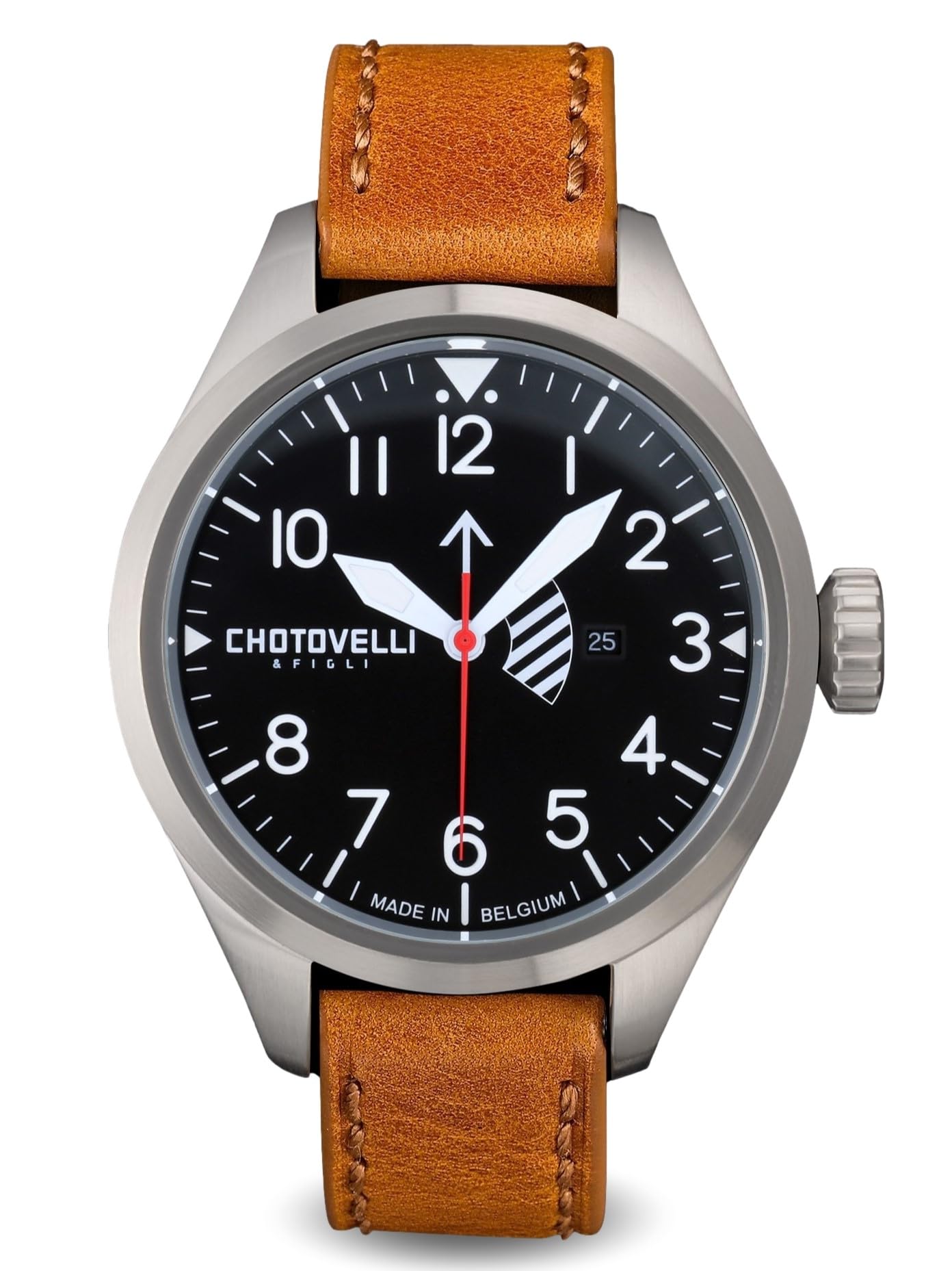 chotovelli Airbase Pilot Men's Watch - Black dial, 47mm, Tan Leather Straps - 5300.2 — image 1