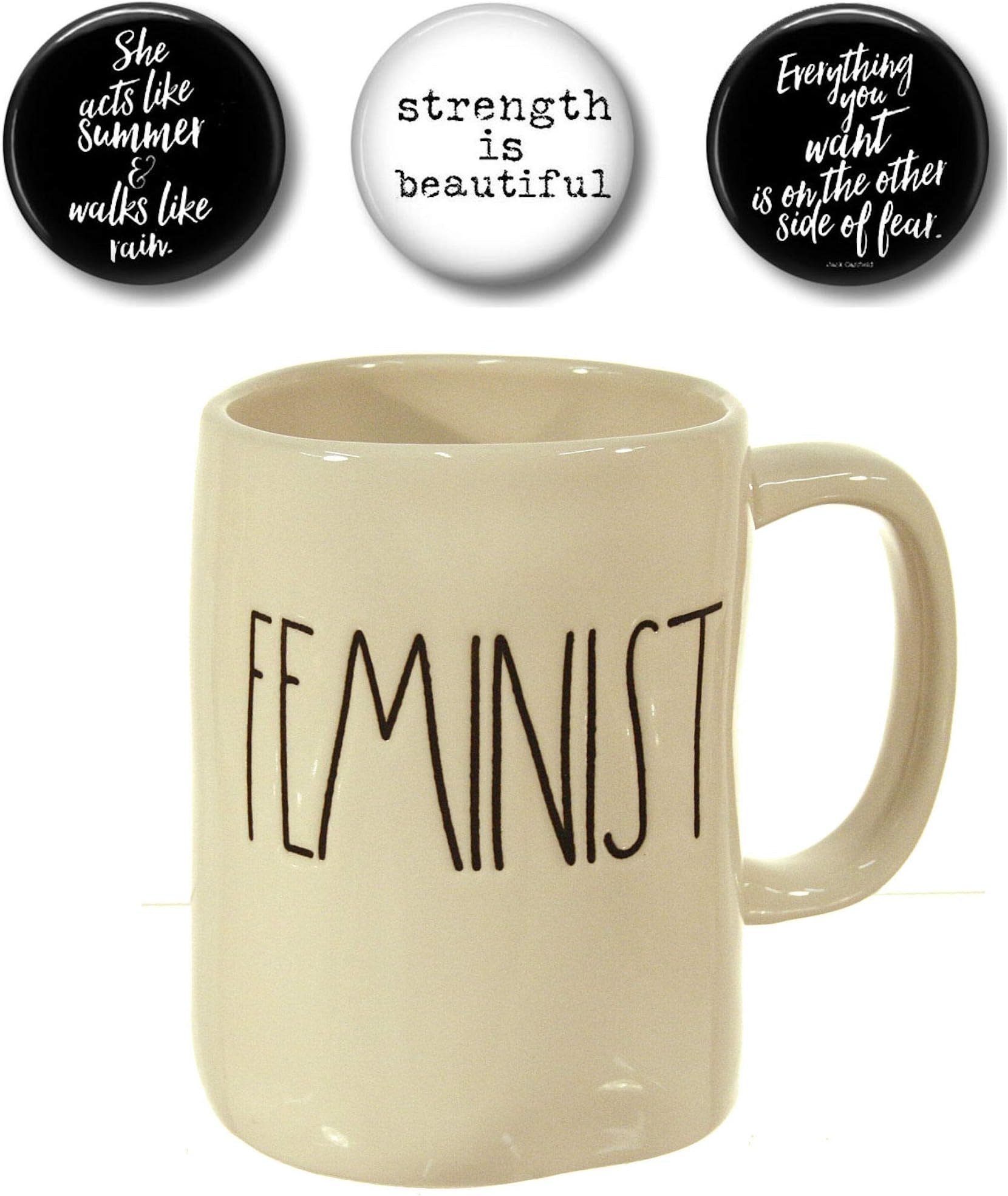 Rae Dunn Large Letter Feminist Mug with Coordinating Inspirational Quotes Magnets Gift Set Bundle