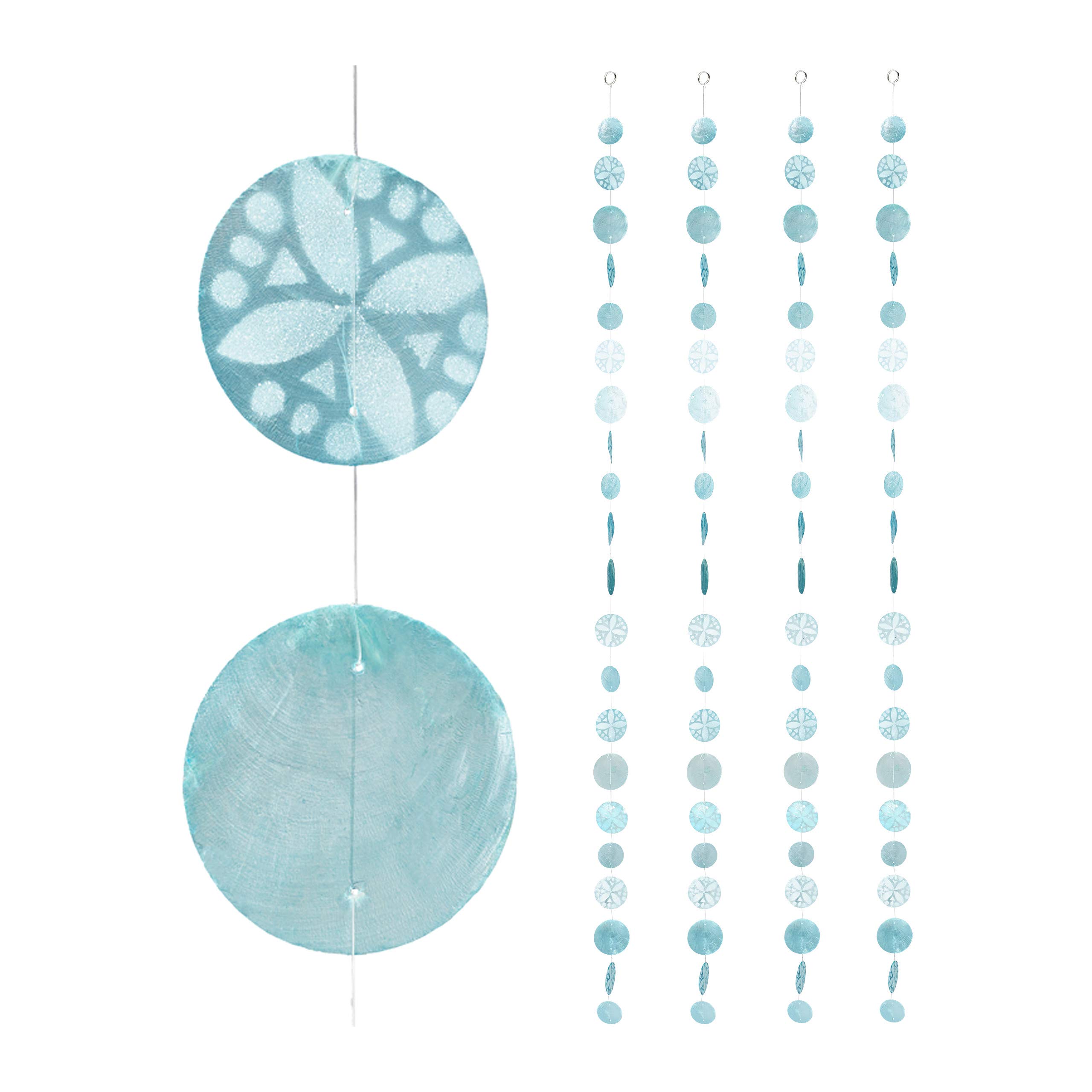 Relaxdays Capiz Garland Set of 4 for Door, Balcony or Window, Seashell Curtain, 180 cm Long, Flower, Petal, Turquoise, 10027977_530