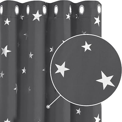 Deconovo Set of 2 Modern Silver Star Pattern Blackout Curtains 140 x 290 cm