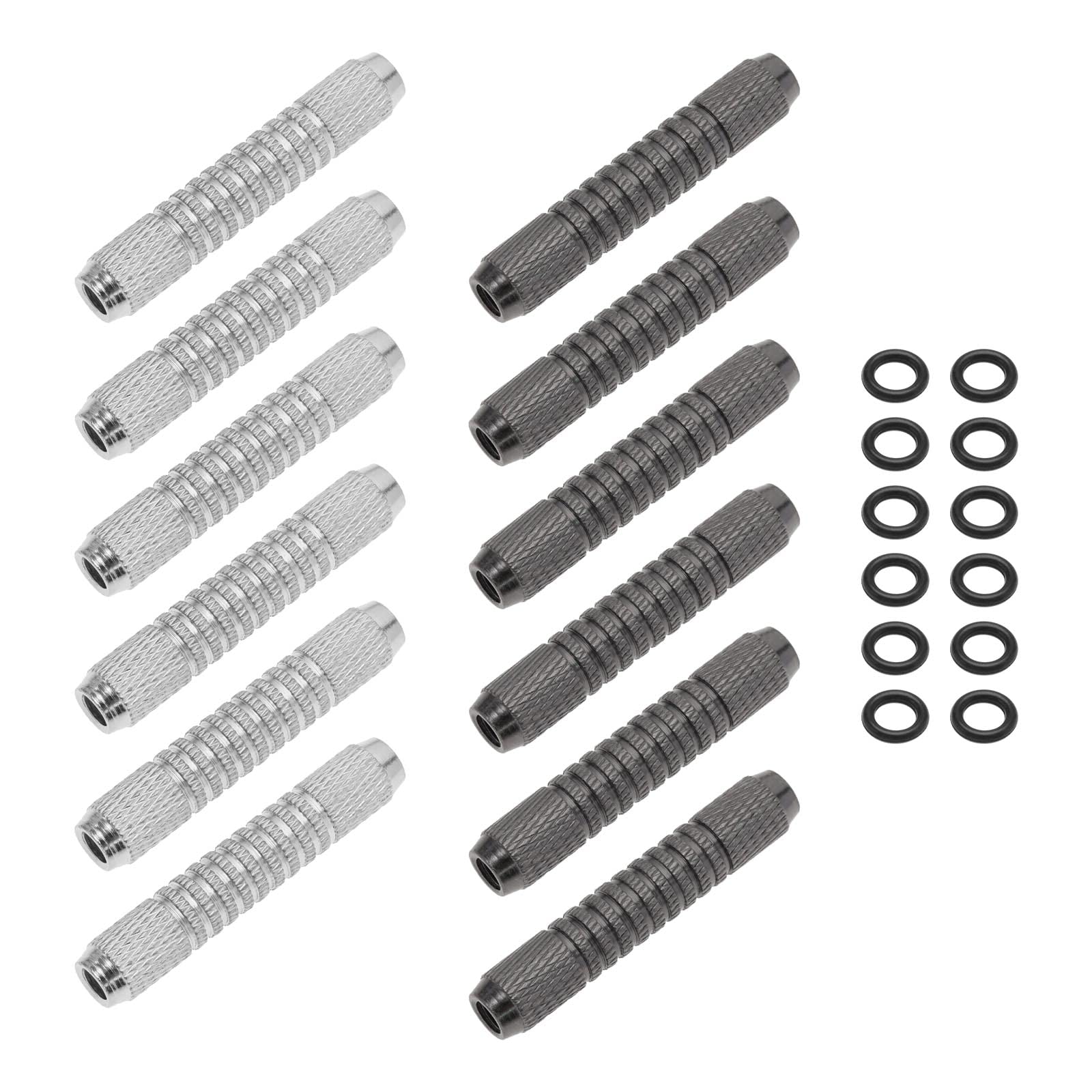 ECSiNG 12PCS Dart Barrels with Dart Rubber O-Rings 14 Grams Replacement Dart Accessories 2BA Internal Thread (6 Black & 6 Silver)