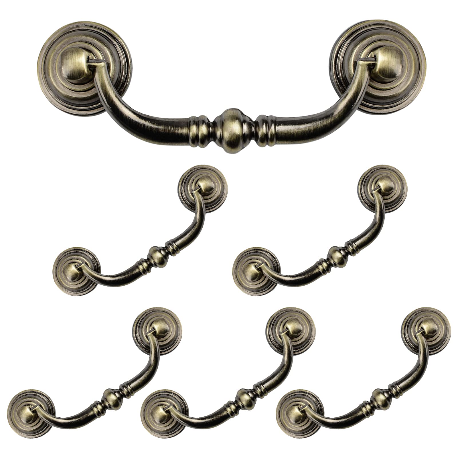 MOROBOR Classic Bail Wall Cabinet Handles, 6 Piece Double Hole Pitch Hollow Chic Drawer Handles Antique Vintage Hardware for Furniture Cabinet Drawer Dressers (Bright Cyan)