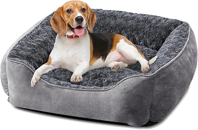 JOEJOY Dog Bed Medium Plush Grey Non Slip Anti Anxiety Rectangular