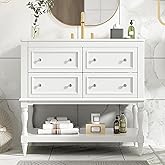 Merax Country 36" Bathroom Vanity with Sink, Farmhouse Bathroom Vanity Storage Cabinet with 4 Drawers and Open Shelf, Solid W