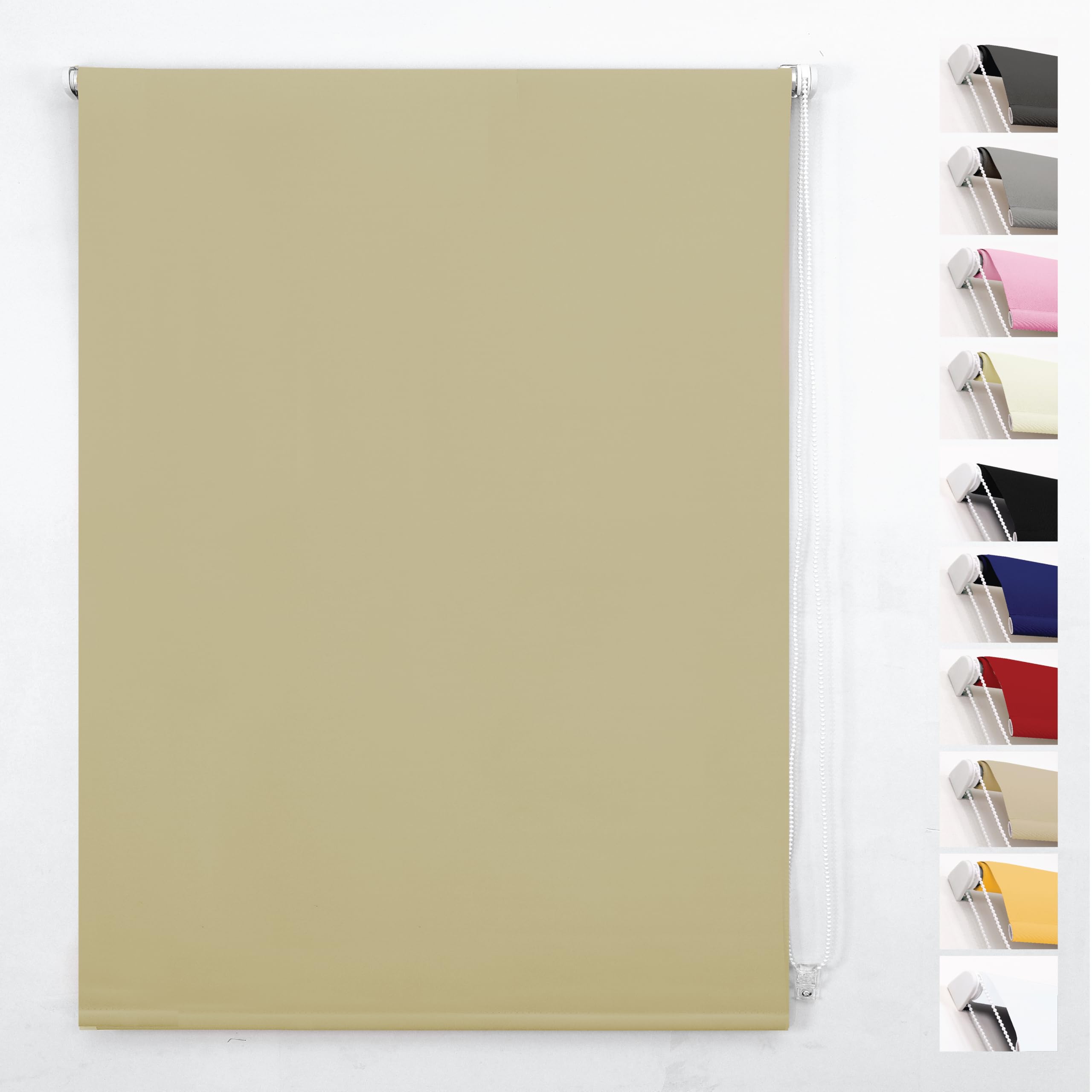 Funky Gadgets Blackout Roller Blinds Window Shades Easy Fit Thermal Roller Blind 3 Pass Black Out Fabric for Room Darkening Trimmable Child Safe Metal Tube Cappuccino (90cm Wide x 165cm Drop)