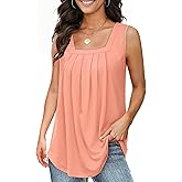 Tank Tops for Women Summer, Pleated Loose Fit Square Neck Sleeveless Tops Flowy Going Out Tops Basic Shirts