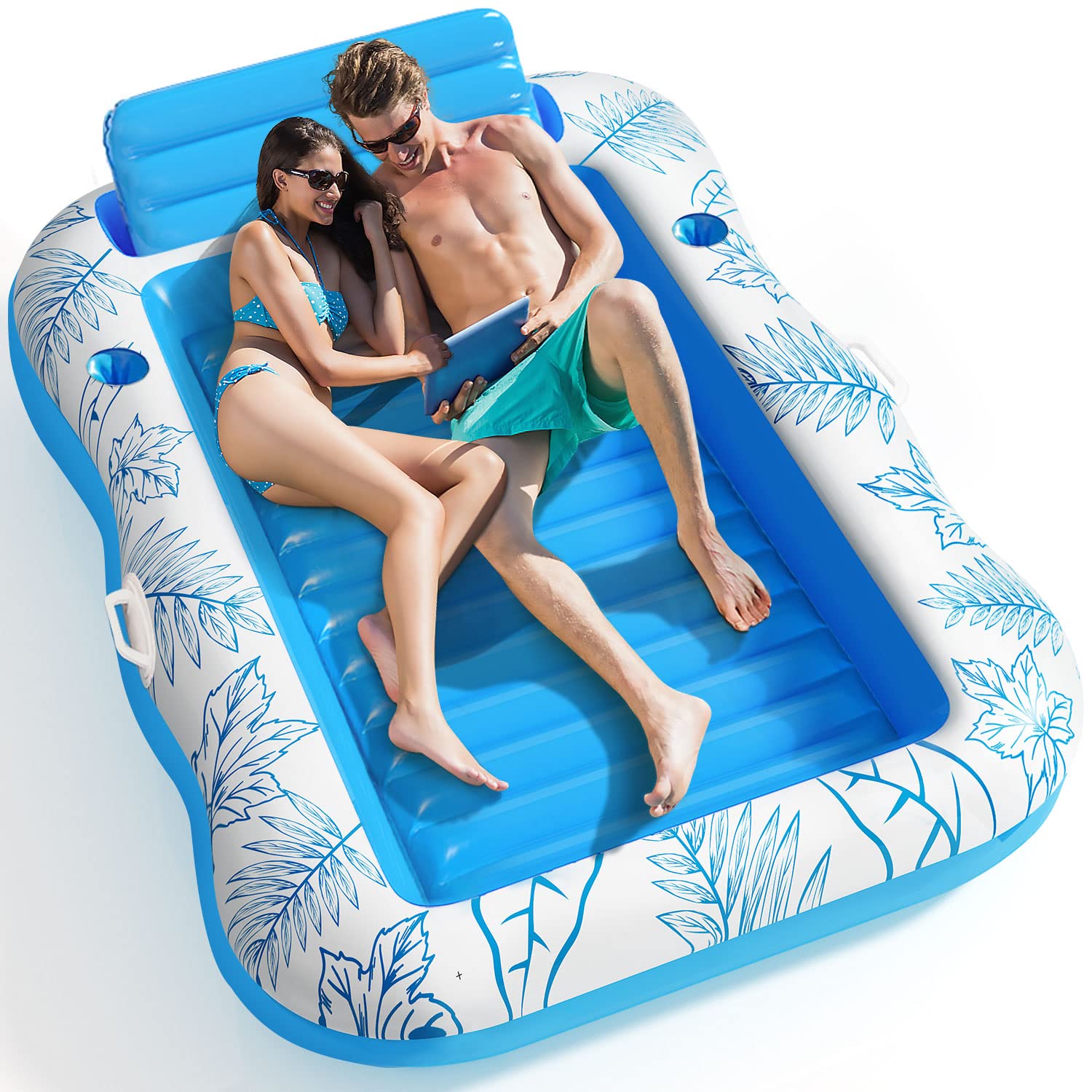 Photo 1 of Inflatable Adult Pool Lounger Float - BAIAI Large Beach Sun Tanning Floaty Raft Sunbathing Water Lounge Floaties Tub with Drink Holder - Blow Up River & Lake Suntan Floating Swimming Mattress Mat
