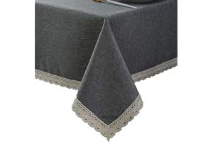EHouseHome Faux Linen Tablecloth with Lace Trim - Waterproof/Spill Proof/Stain Resistant/Wrinkle Free/Oil Proof - for Banquet, Parties, Dinner,Kitchen,Wedding,Coffee,Holiday,Grey Rectangle 52x70Inch