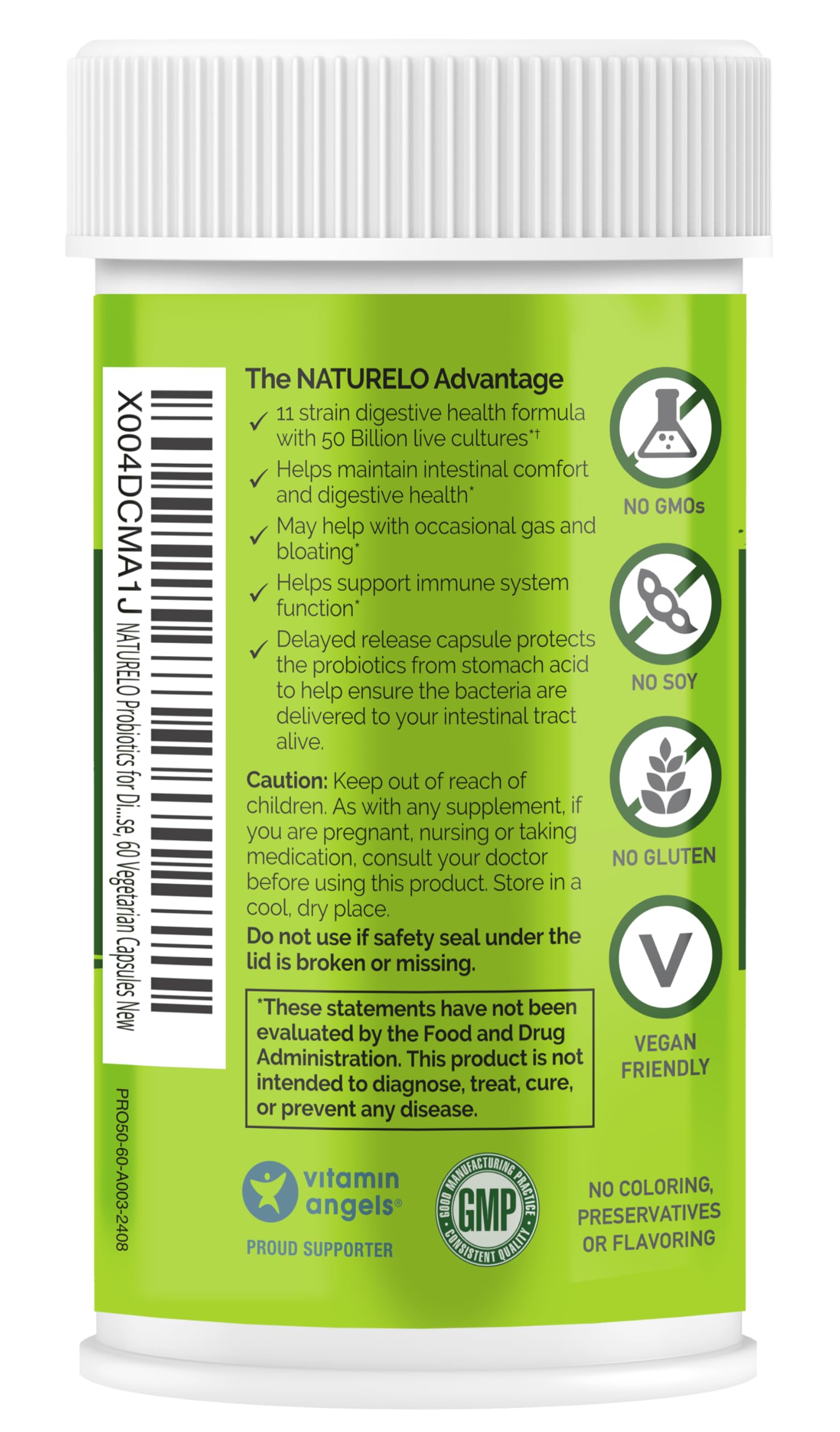 NATURELO Probiotics for Digestive Health - 50 Billion CFU, 11 Strains Daily Supplement - Boosts Immune System, Delayed Release, 60 Vegetarian Capsules