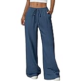 PRETTYGARDEN Womens Palazzo Pants Summer Fashion 2026 High Waisted Wide Leg Drawstring Flowy Beach Trousers with Pockets