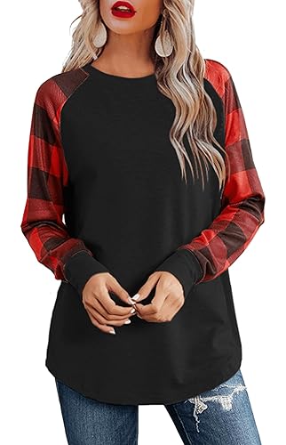 Aifer Womens Tops Buffalo Plaid Long Sleeve Shirts Fashion